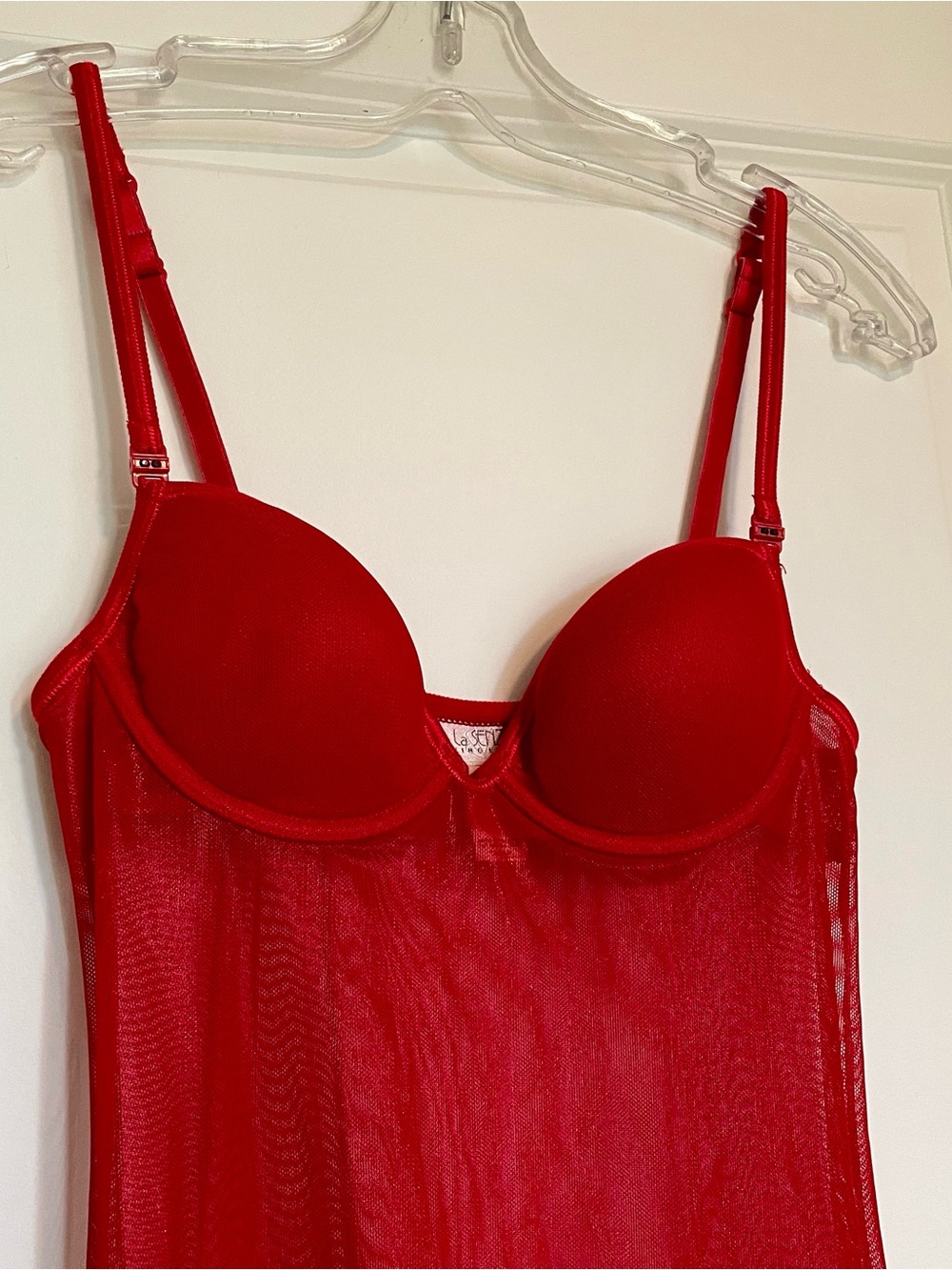RARE Vintage La SENZA Red Sheer Bustier Full-Length Iridescent Nightgown